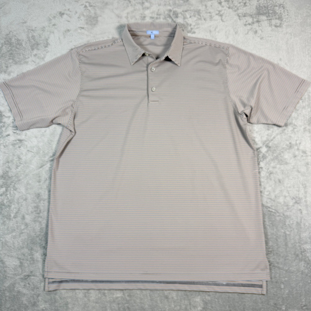 GenTeal Mens XL Polo Shirt Short Sleeve Striped Blue Tan Performance Stretch